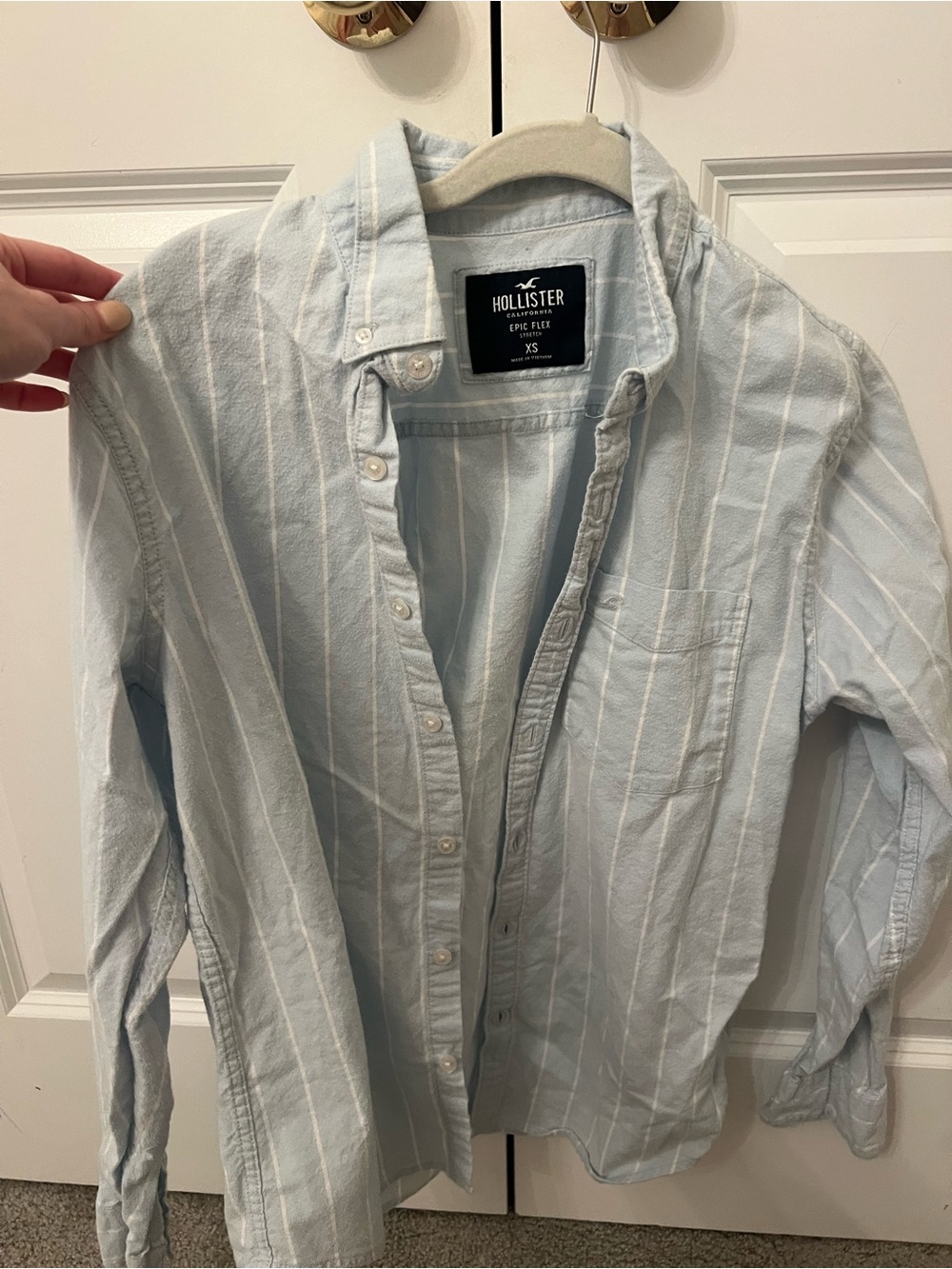 Hollister Light Blue & White Striped Button-Down Shirt